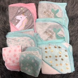 Baby Girl Mermaid and Unicorn Hooded Towel Bundle